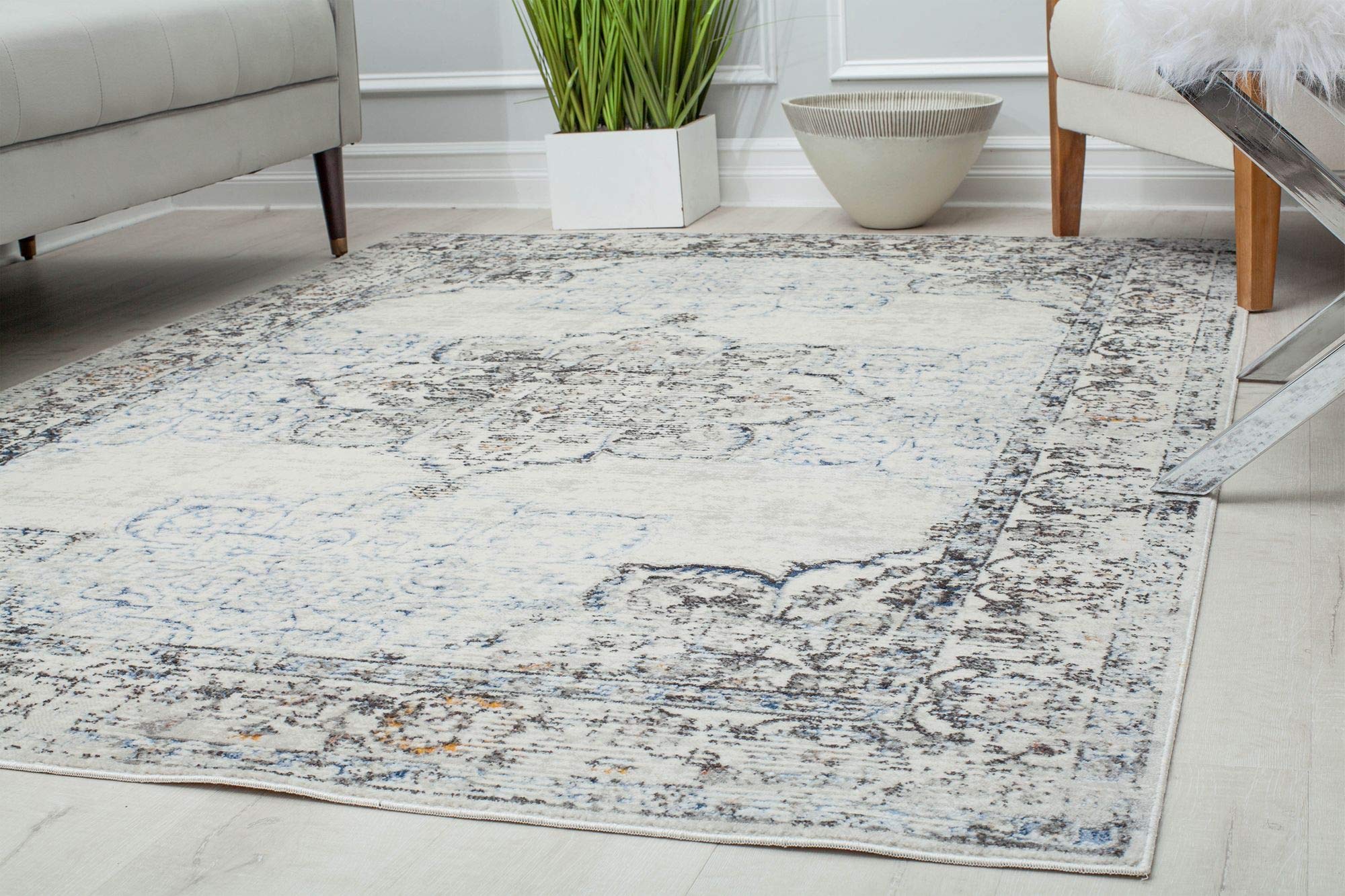 Rugs America Prescott PS35C White Bay Blossom Transitional Vintage 8x10 Area Rug, 8'0"X10'0"