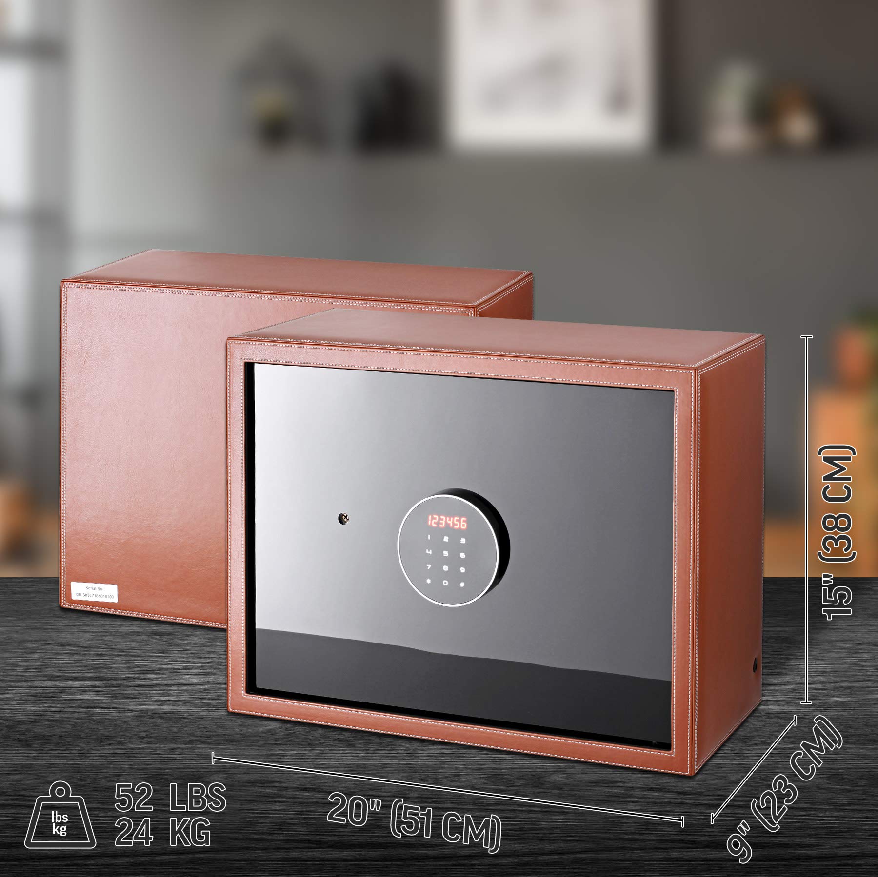Watch Winder Security Safe for Automatic Watches with Digital Lock, Faux Leather Finish and Interior Backlight (12 watches, Brown)