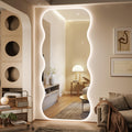 Hasipu Wavy Full Length Mirror with Lights - 94"×39" LED Wavy Floor Mirror, Frameless, Dimmable, Standing or Vertical/Horizontal Wall-Mounted Mirror for Bedroom, Living Room, Cloakroom