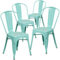 Flash Furniture Blake Commercial Grade 4 Pack Mint Green Metal Indoor-Outdoor Stackable Chair