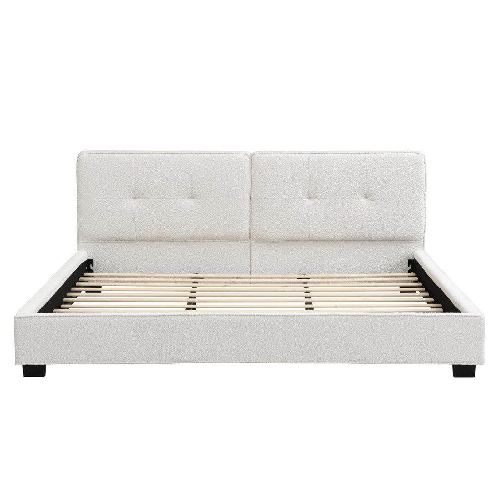 Christopher Knight Home Cordo King Size Bed, Velvet Upholstered Platform Bed, Wooden Slats Panel Support, Tufted Square Corners Haedboard, No Box Spring Needed, Easy Assembly, Beige