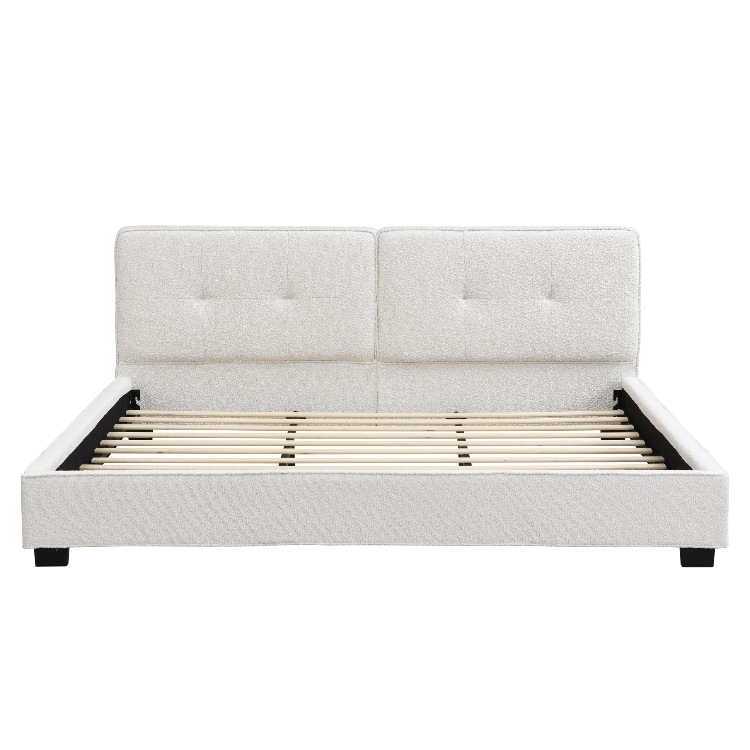 Christopher Knight Home Cordo King Size Bed, Velvet Upholstered Platform Bed, Wooden Slats Panel Support, Tufted Square Corners Haedboard, No Box Spring Needed, Easy Assembly, Beige