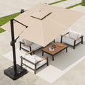10x10 FT Square Outdoor Umbrella with Base, Cantilever Patio Umbrella with 360° Rotation & Adjustable Height, Heavy Duty Aluminum Umbrella Outdoor Patio for Garden Poolside,Khaki