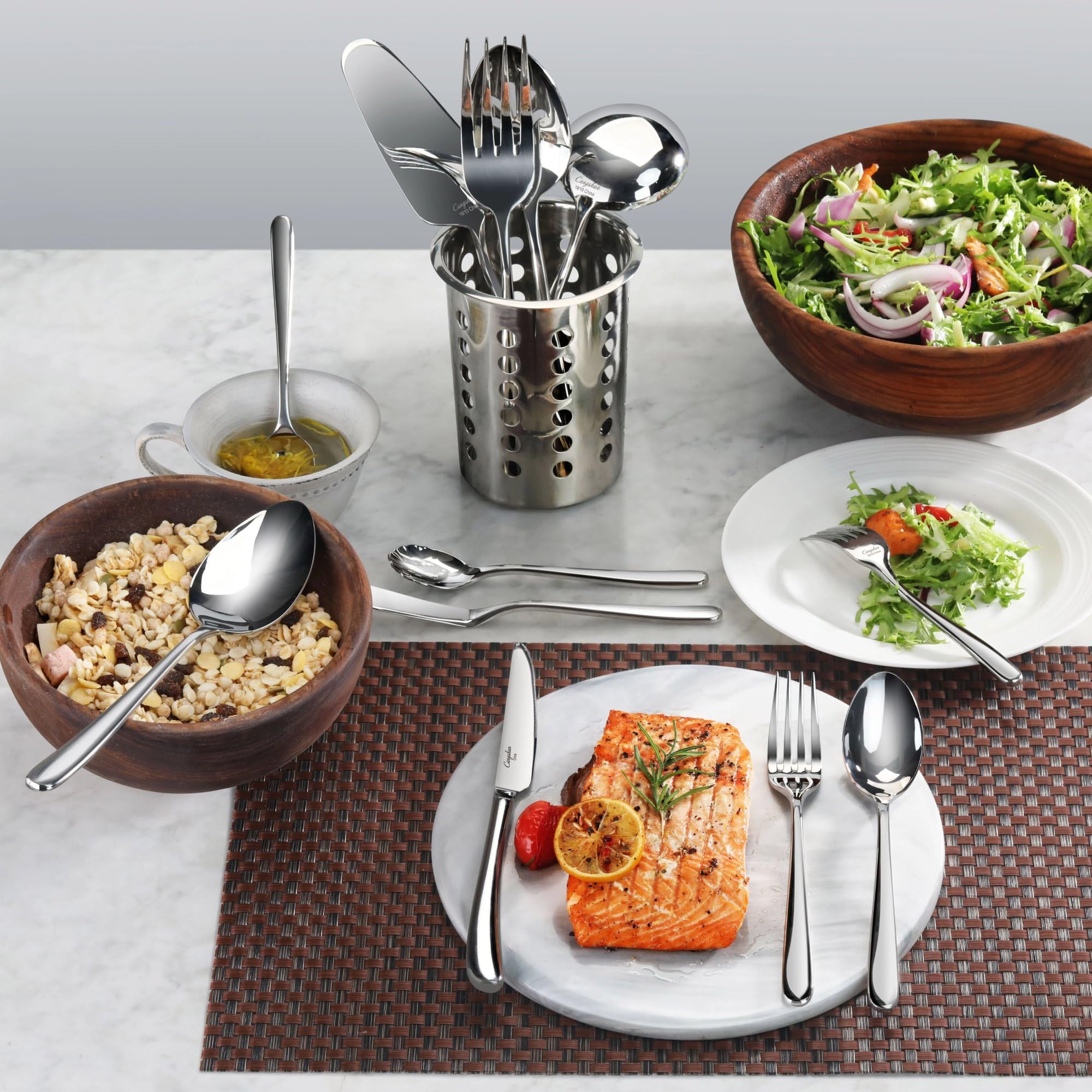 Cangshan RAIN II Flatware Set, Stainless Forged, Window Box, Metallic Finish (47-Piece)