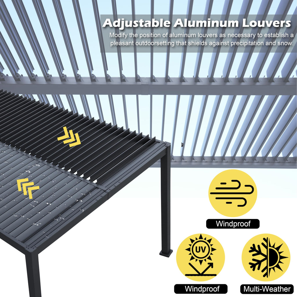 Goldshire 10'x 13' Patio Louvered Pergola Canopy Modern Aluminum Pergola with Adjustable Roof Rainproof Gazebo for Outdoor BBQ Deck Yard Lawn and Garden Deep Grey Hardtop Gazebo (10x13FT)