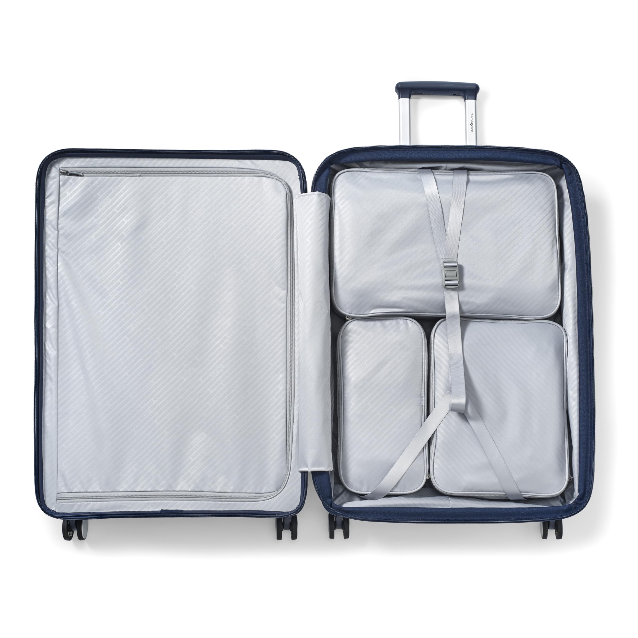 Samsonite Paralux Large Checked Luggage - Innovative Design - Quick Access Front Pocket - Dual Suspension Wheel Technology - TSA Lock - Expandable - Includes Removable Packing Cubes - Midnight Navy