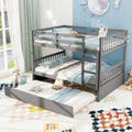 Giantex Full Over Full Bunk Bed with Trundle, Solid Wood Trundle Bed Frame w/Guardrails and Ladder, Convertible to 2 Beds, Full Size Bunk Beds for Adults Kids Teens, No Box Spring Needed, Grey