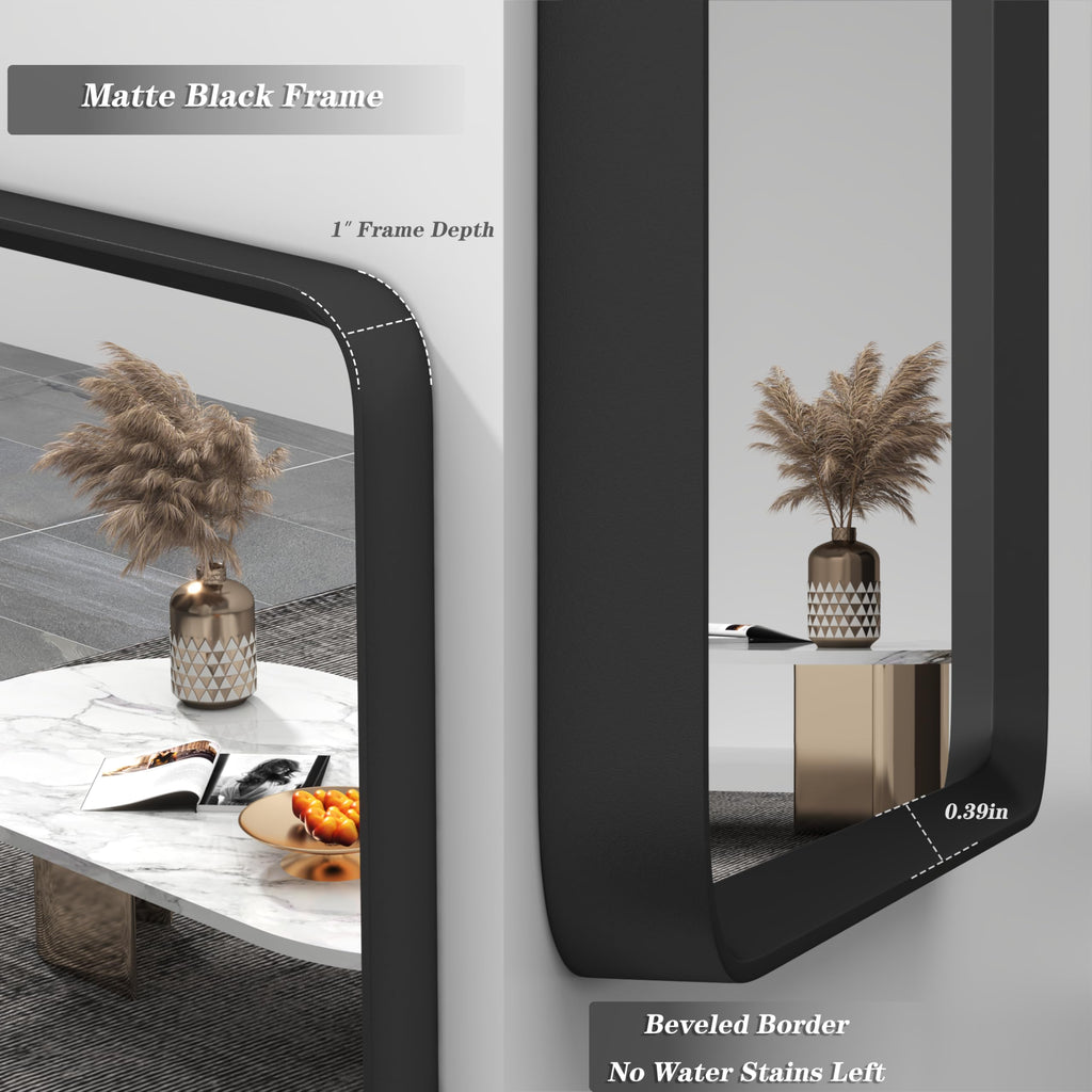 GOLOMO 55x40 Inch Black Matte Framed Mirror for Bathroom, Rounded Rectangle Mirror, Bathroom Vanity Mirror for Wall, Anti-Rust, Shatterproof (Horizontal/Vertical)