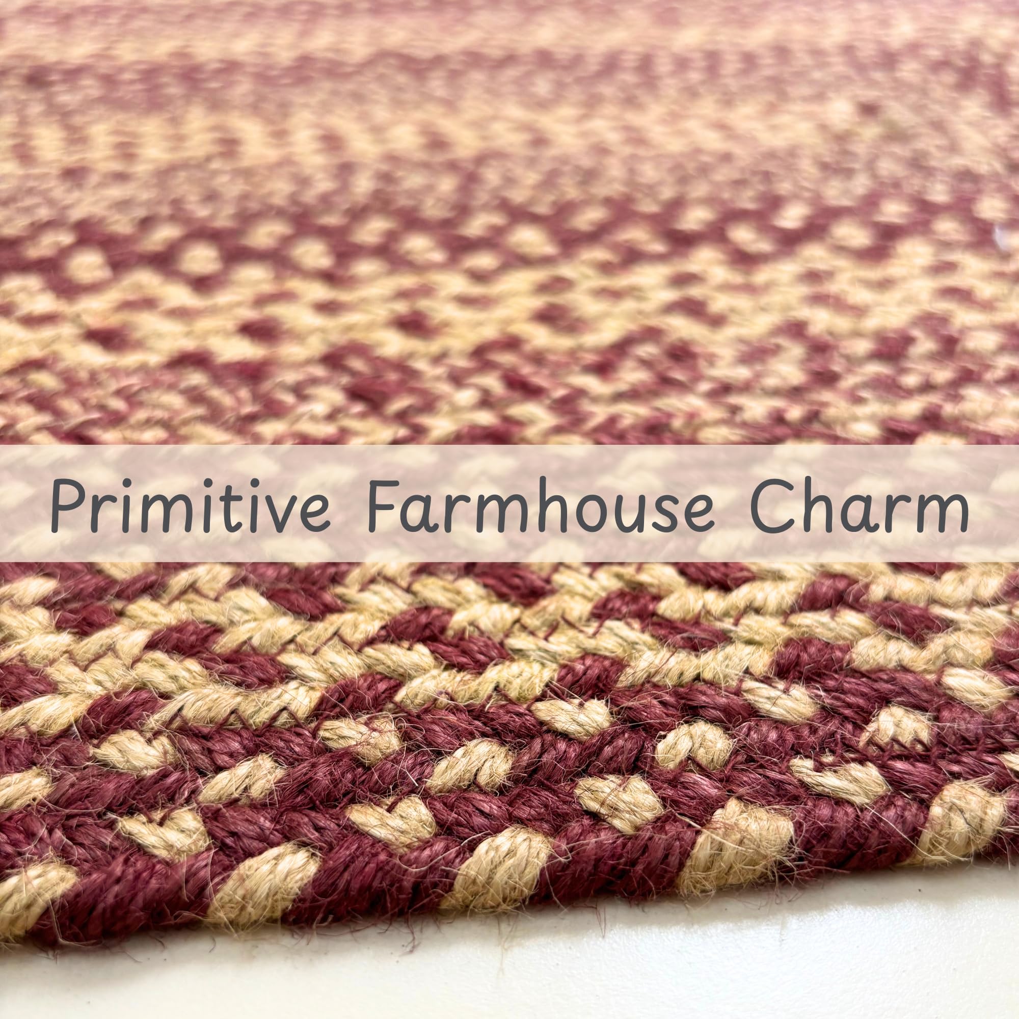 Jute Braided Rugs 4x6' Oval Rustic Trails – Burgundy & Tan Primitive Rugs for Living Room, Dining Room Decor, Farmhouse Living Accent