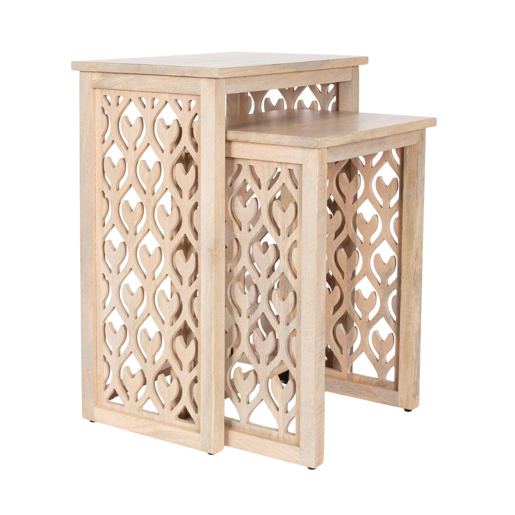 Kate and Laurel Karni Modern Mango Wood Living Room Nesting Tables, Set of 2, Whitewash, Decorative Coastal Solid Wood End Tables for Use as Bedroom Nightstands or Entryway Decor Accents