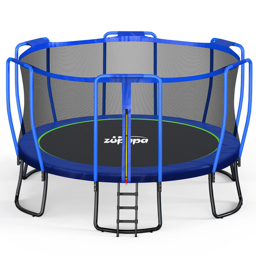 Zupapa 1800LBS Capacity No-Gap Design 16 15 14 12 10FT Trampoline with Safety Enclosure Net and Non-Slip Ladder 10-Year Quality Assurance Perfect for Kids Family Outdoor Backyard Fun