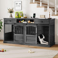 Homiflex 72" Double Dog Crate Furniture with Storage for 2 Medium Large Dogs Farmhouse Wooden Dog Kennel Furniture with 2 Sliding Doors Divider & Power Outlet Decorative Dog Cage TV Stand Grey