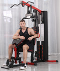 Fitvids Multifunctional Home Gym System Workout Station with Leg Extension and Preacher Curl, 122.5LB Weight Stack, M750, Multiple Pacakges