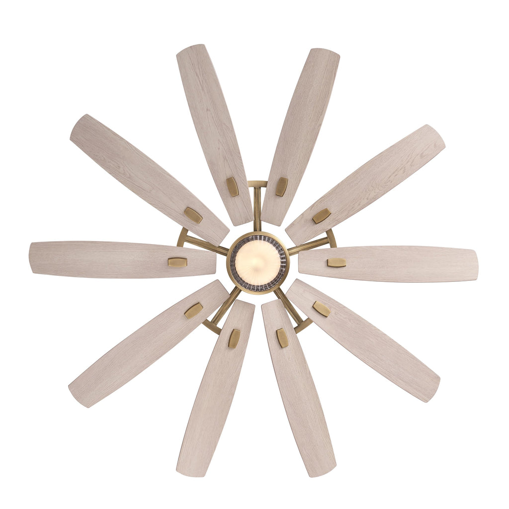 MINKA-AIRE Barn 65" 10-Blade 5CCT LED Smart Ceiling Fan - Legacy Brass and Bleached Wood Blades with Clear Glass