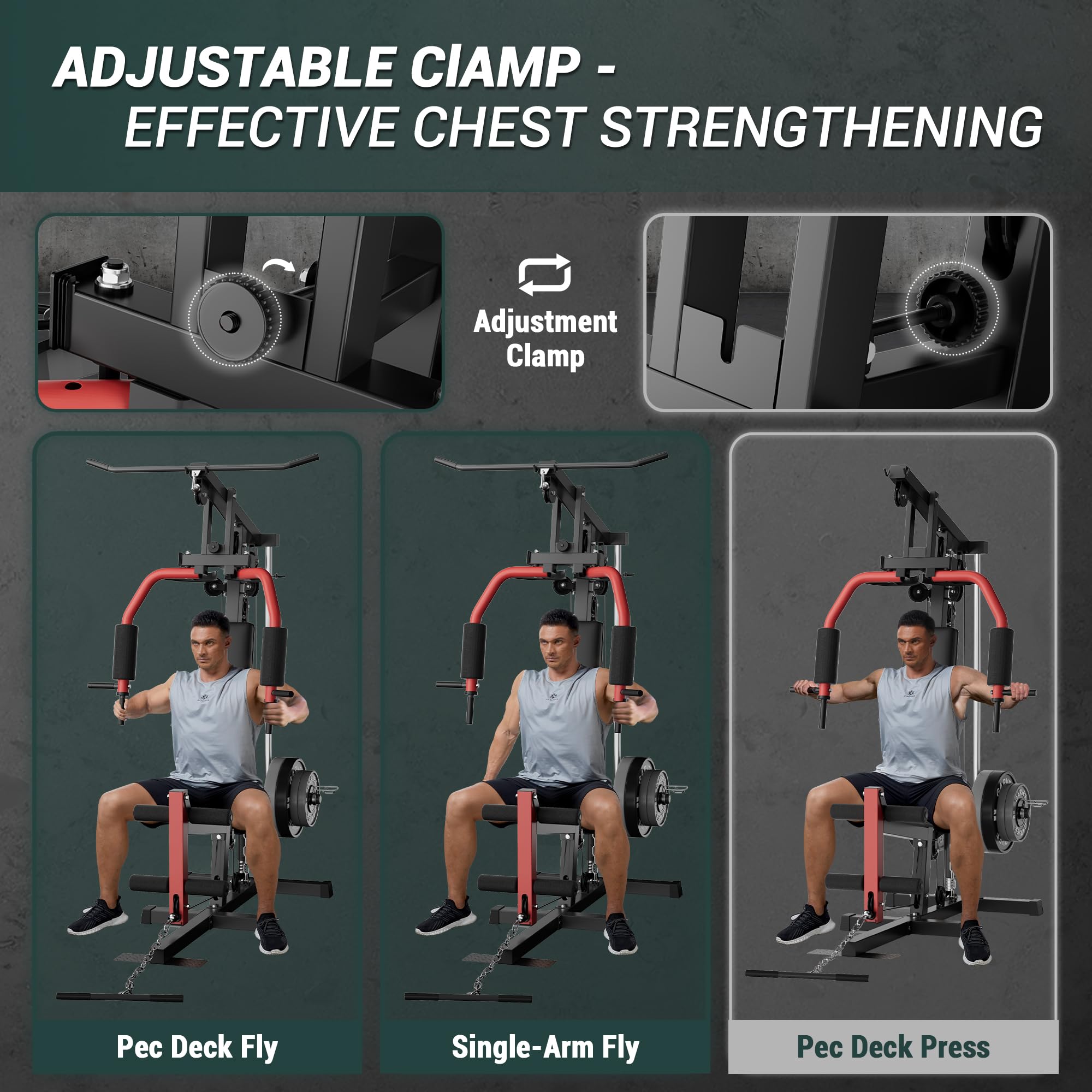 5-in-1 Multifunctional Home Gym Equipment: Full Body Workout Machine with LAT Pulldown, Chest Press, Leg Extension & Seated Row | 300 LB Capacity | Fits 1 in & 2 in Weight Plates (Not Included)