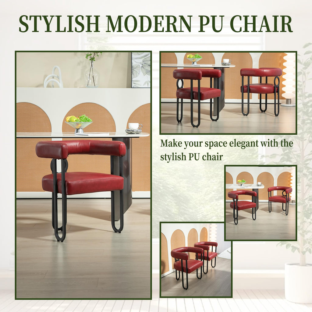 House Hold Contemporary Designed PU Fabric Upholstered Accent,Dining Chair,Barrel Side Chairs Kitchen Armchair for Living Room Set of 2 (Wine red PU)