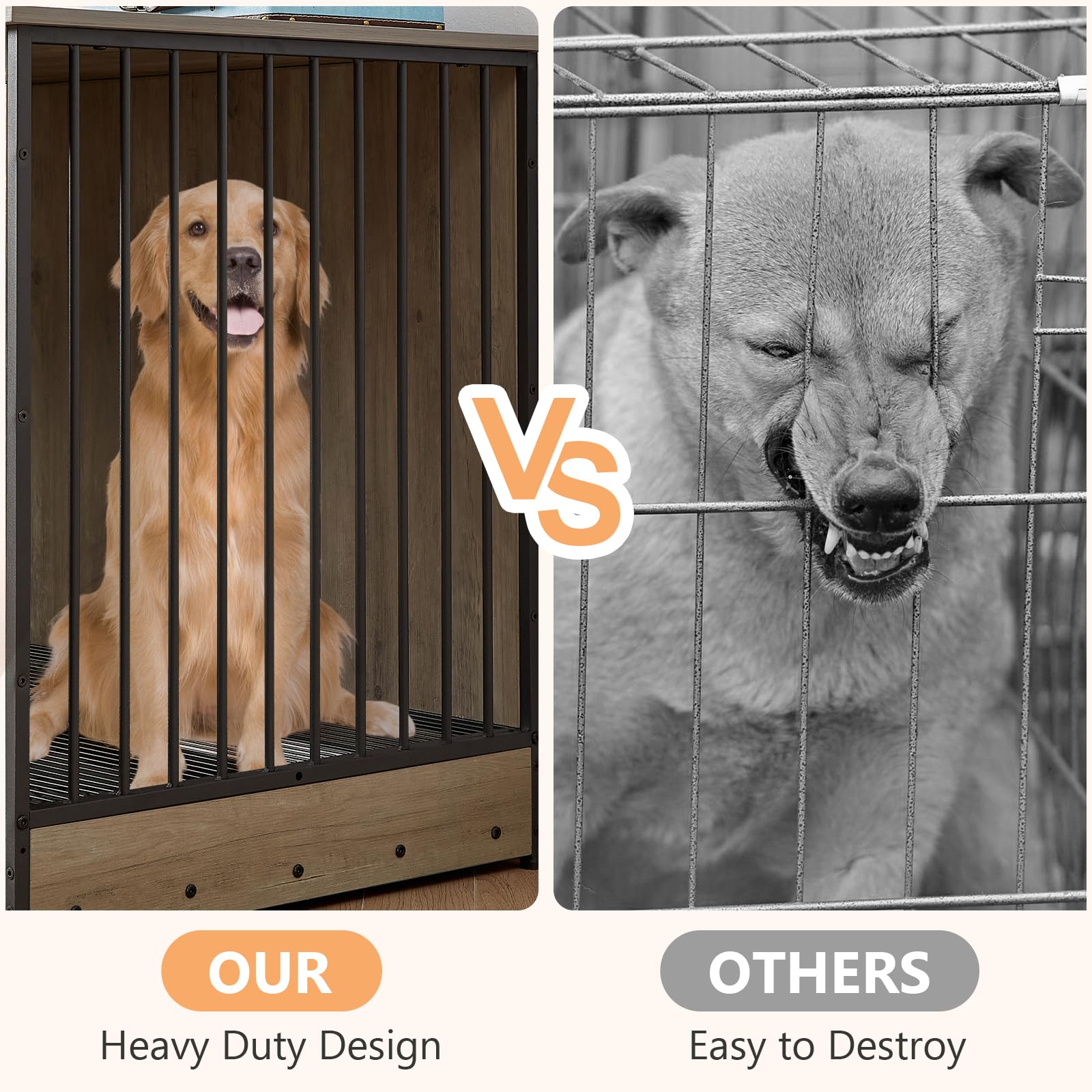 Rovibek 75 Inch Dog Crate Furniture for 2 Dogs, Wooden Dog Cage Furniture, Decorative Dog Kennels with Double Doors, Double Dog Kennel Furniture, Dog Crate TV Stand for Large Dogs, Grey