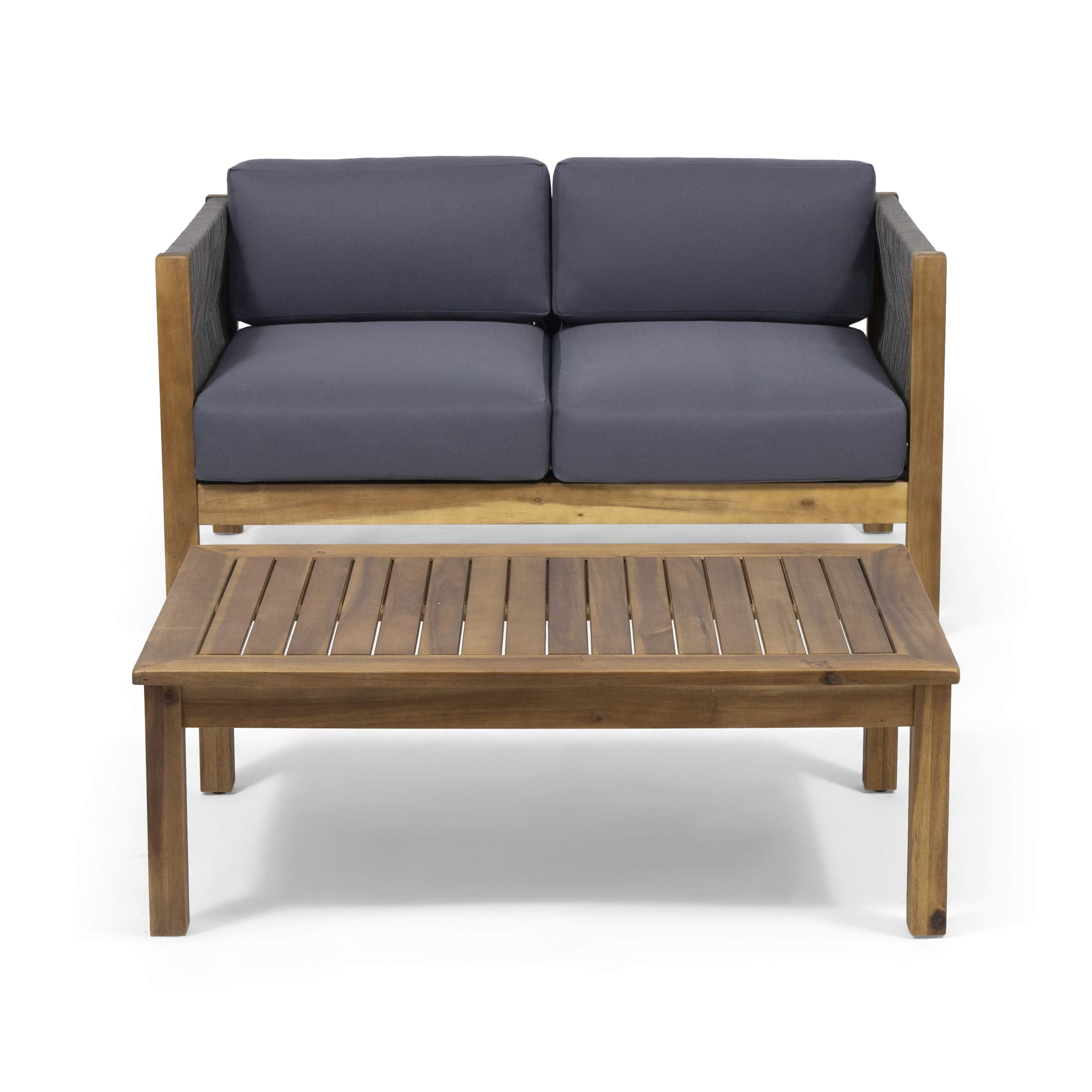 Christopher Knight Home Laurel Modern Outdoor Loveseat Set, Teak and Gray