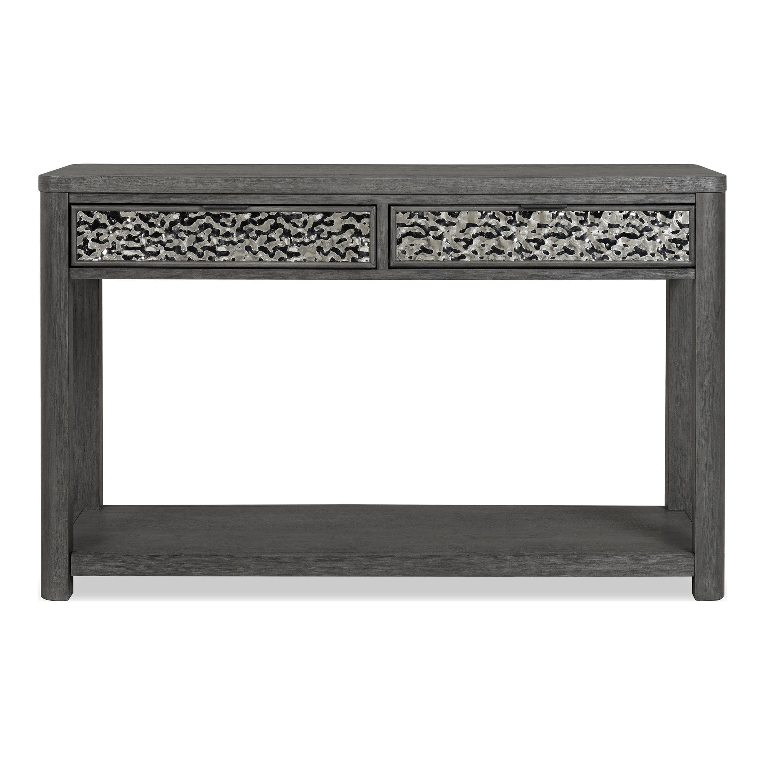 Furniture of America Selyra Modern Contemporary Solid Wood 48-inch Sofa Table with Dented Stainless Steel Accents, Wire Brush and Drawer on Ball-Bearing Glides for Living Room, Ash Gray