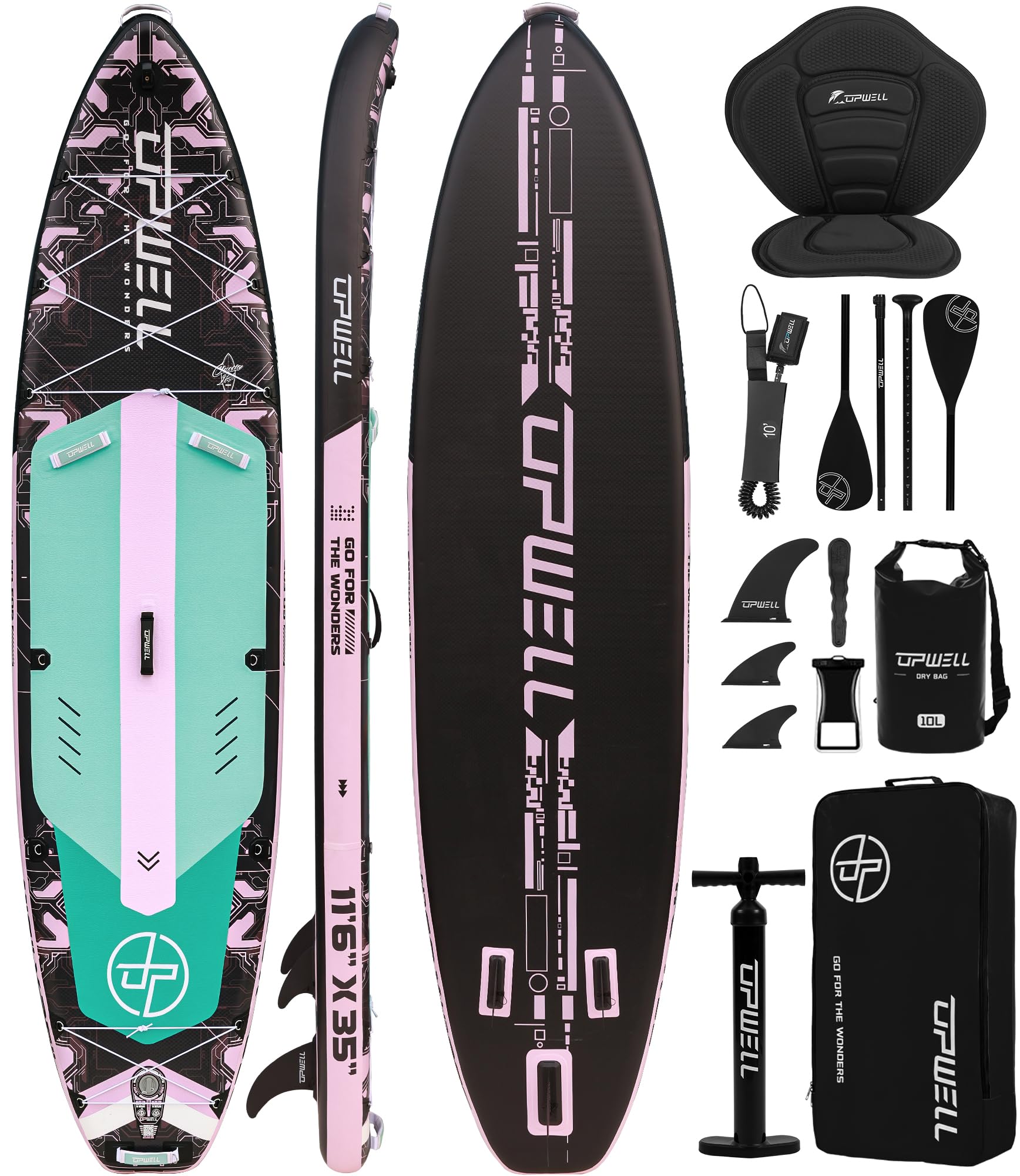 UPWELL 11'6"×35" Extra Wide Inflatable Paddle Board, Stand Up Paddle Board with Kayak Seat, Sup Paddle Boards for Adults, Mech Pink
