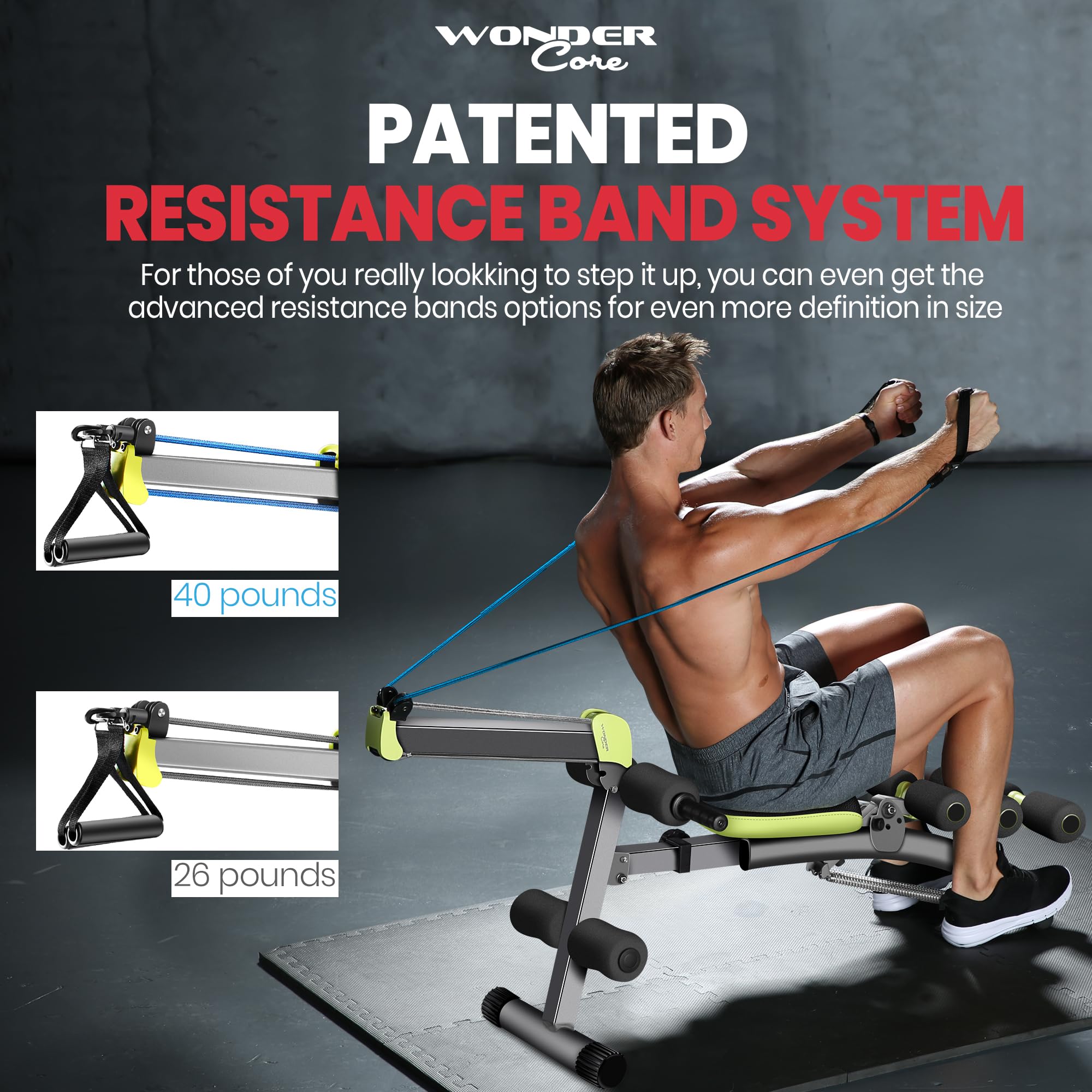 Wonder Core V2 Total Gym Machine, Ab Workout Equipment, Adjustable Ab Machine for Stomach Workout, Sit Up Exercise Equipment for Home Workouts, Abdominal Trainer, Ab Lounger Exercise Chair (Green)