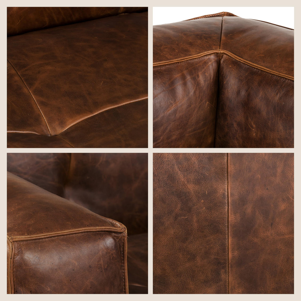 POLY & BARK Capa 96.5" Sofa – Chocolate Brown Full-Grain Pure-Aniline Italian Leather, Boxy Modern Design, Feather-Fiber Cushions, Solid Wood Frame
