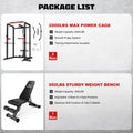 JELENS Power Cage, 2000LBS Multi-Function S11 Power Rack with LAT Pulldown, Squat Rack with Pulley System and More Training Attachments, Weight Workout Machine for Home Gym (Weight Bench Package)