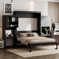 Ball & Cast Murphy Bed Queen Bed Frame with Headboard,Hideaway Bedframe w/Vanity and Cabinets,Wood Wall Cabinet,Slat Support,can be Folded,No Box Spring Needed,for Small Room,Espresso