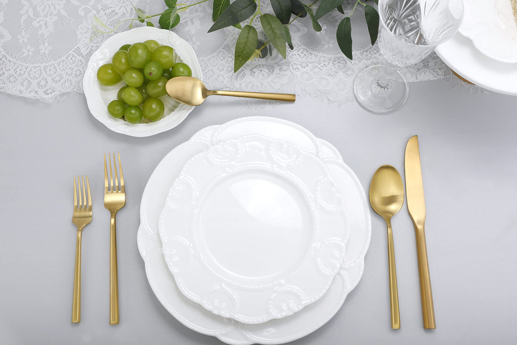 DEACORY Silverware Set Flatware Set Matte Gold Cutlery Set Heavy Hexagon Handle Stainless Steel 60 Pieces Dishwasher Safe Service for 12