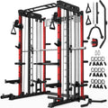JELENS Smith Machine for Home Gym, Multi-Function M12 Power Cage, Squat Rack with Smith Bar and More Attachment (Red, M12 Smith Machine)