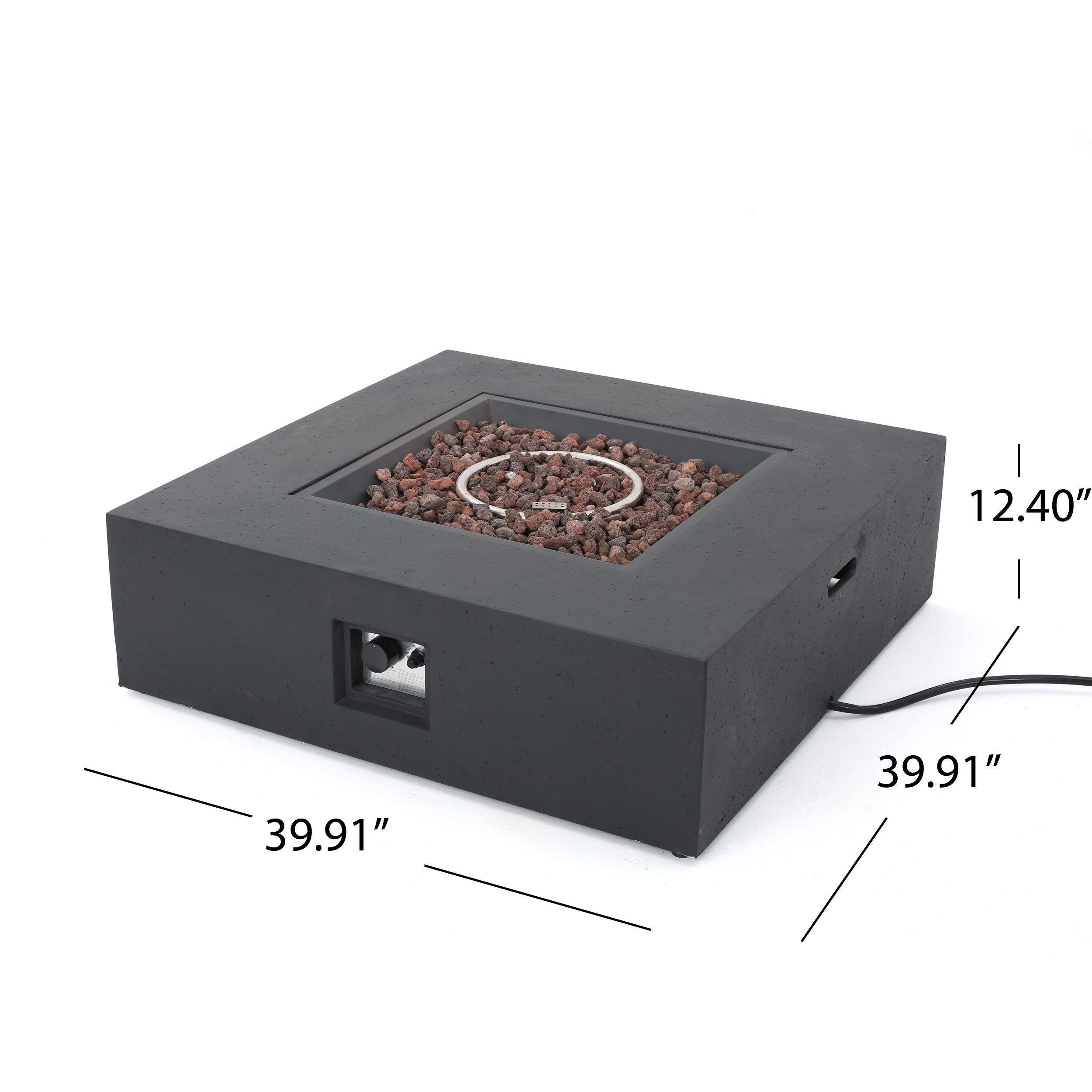 Christopher Knight Home Aidan Outdoor 50,000 BTU Square Fire Pit (No Tank Holder) - Lightweight Concrete - Dark Gray