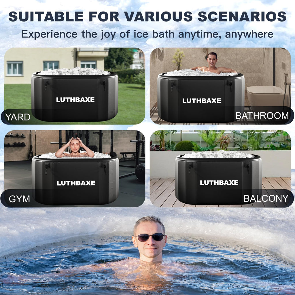 Cold Plunge | Upgraded 218 Gallon Inflatable Ice Freestanding Bathtub with 5 Layers Durable Design | Portable Cold Water Bath for Athletes' Recovery | Ice Bath for Outdoor and Camping | Black