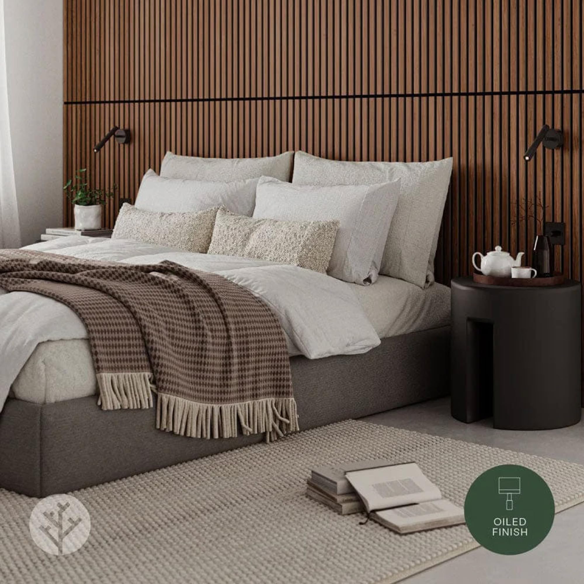WVH Luxury American Walnut Acoustic Slat Wood Wall Panels, Measures 118.11" x 25.20", Premium Finish, Interior Decor for Walls & Ceilings, Noise Cancelling & Sound Absorbing for Home & Office, 2pcs