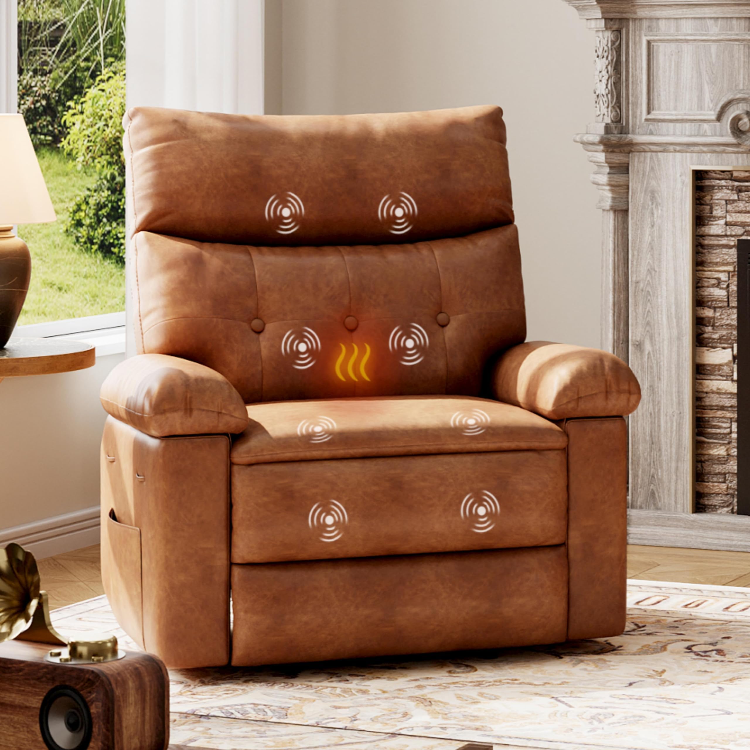 Oversized 360° Swivel Rocking Recliner Chair with Massage & Heat, Remote Control Lazy Chair for Adults with Comfort Arms and Back for Adults, Ergonomic Recliner for Living Room, Bedroom, Nursery