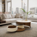KEIKI 32" Faux Marble Tabletop Round Wood Storage Coffee Table with Rotating Wheels, 2 in 1 Design Modern Coffee Table, No Assembly Required, for Apartment, Living Room, Bedroom, Reception Room, White