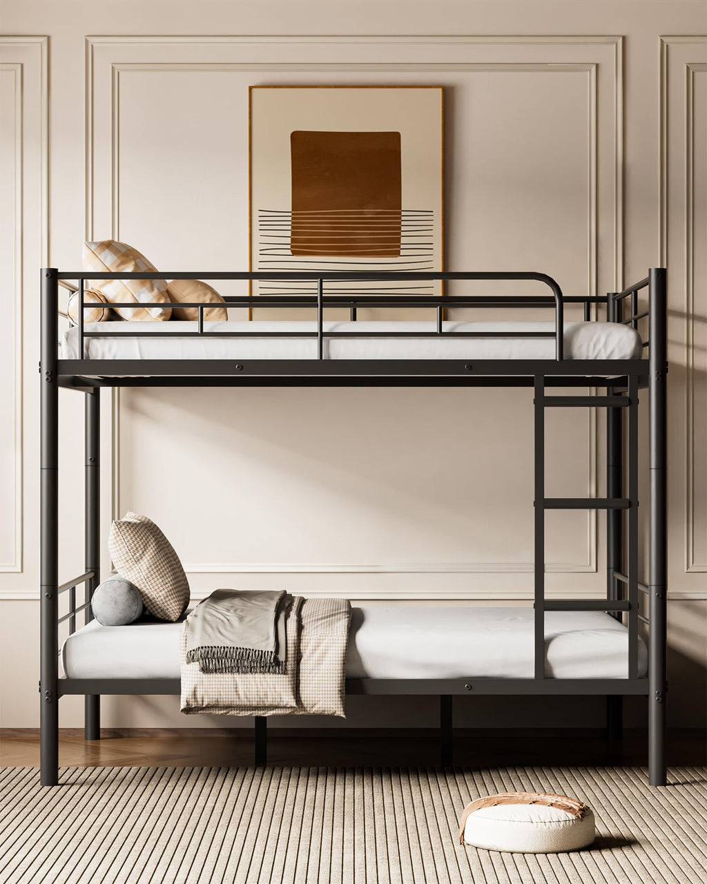 Mixcous Full Over Full Metal Bunk Bed for Adults & Kids, Convertible to 2 Separate Full Size Beds, Heavy Duty Bunk Bed Frame with Full-length Guardrail & EVA Padded Ladder, No Box Spring Needed, Black