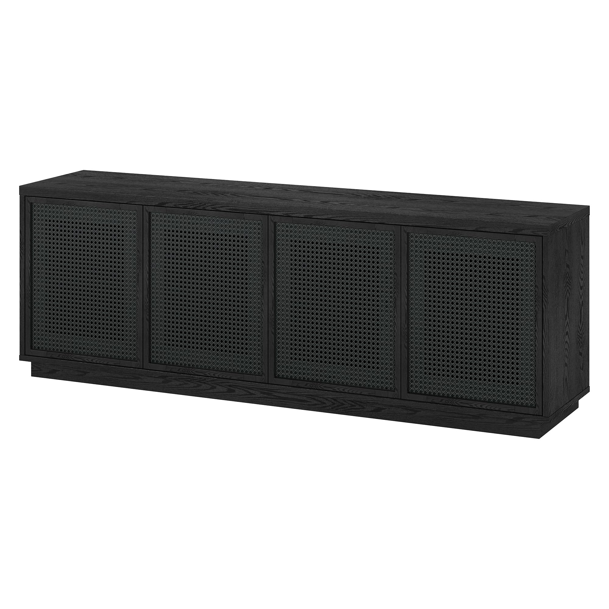 Henn&Hart TV Stand for TVs up to 78" with 2 Concealed Storage Cabinets, Rattan Insert Detailing, and Adjustable Shelves for Living Room, Family Room, or Office, Natural Black