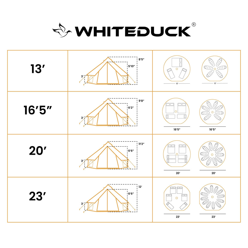 WHITEDUCK Avalon Canvas Bell Tent - Luxury All Season Tent for Camping & Glamping Made from Premium & Breathable 100% Cotton Canvas w/Stove Jack, Mesh (13' (4M), Fire Water Repellent)