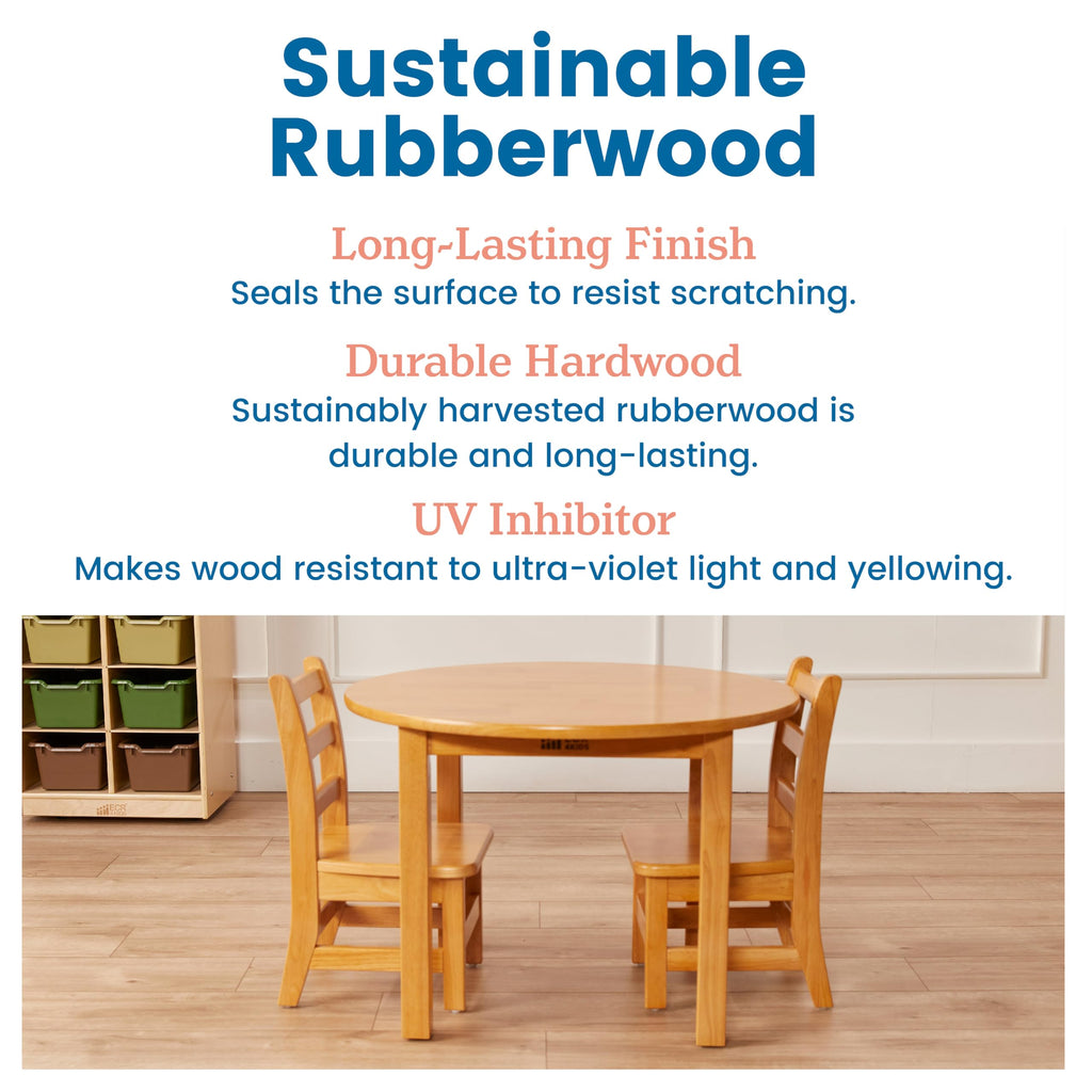 ECR4Kids 30in D Round Hardwood Table with 20in Legs and Two 10in Chairs, Kids Furniture, Honey, 3-Piece