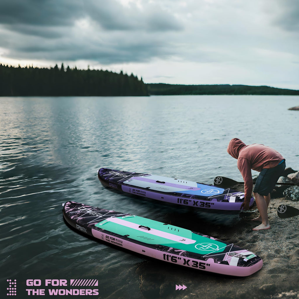 UPWELL 11'6"×35" Extra Wide Inflatable Paddle Board, Stand Up Paddle Board with Kayak Seat, Sup Paddle Boards for Adults, Mech Pink