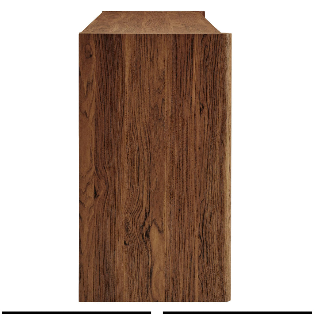 Modway Emric Wave 66-Inch Mid-Century Modern Sideboard Buffet Cabinet in Walnut