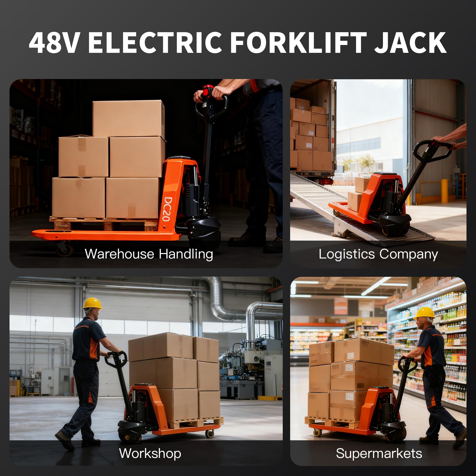 MBOIFEA Full Electric Pallet Jack Trucks, 4400lbs Capacity Motorized Pallet Truck, 48" x 27" Fork Size, 48V 20AH Lithium Battery Powered Jack for Indoor Storage and Material Handling for Warehouse