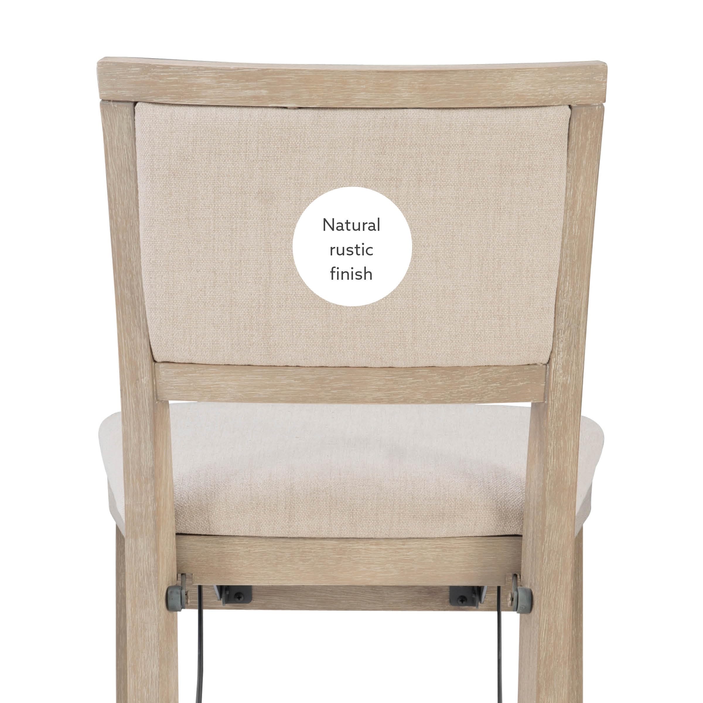 Linon Keira Natural Rustic Wooden Folding 25 Inch Seat Height Counter Stool with Beige Upholstered Seat and Back