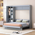 Ball & Cast Murphy Bed Queen Size Wall Chest with Shelves and 4 Drawers,Wood Hideaway Cabinet Platform Bedframe w/LED Lights,can be Folded,Space-Saving,for Small Room,Dorms,Gray