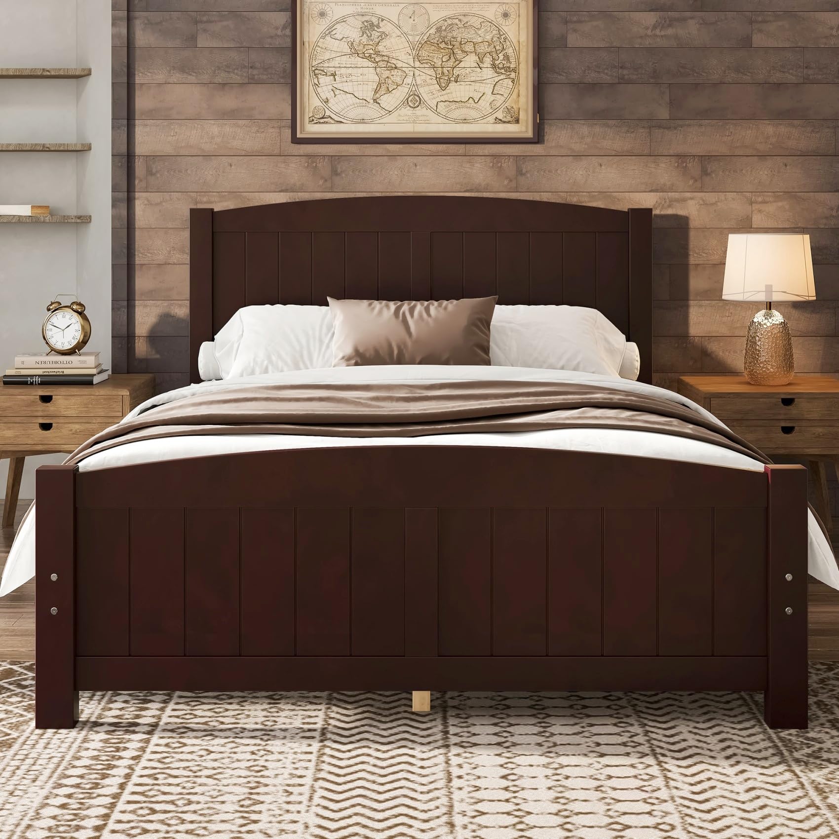 KEIKI Solid Pine Wood Full Size Bed Frame, Full Bed Platform with Headboard and Footboard, Solid Wood Slat Support, No Box Spring Needed, Modern Style Bedframe, Easy Assembly, Noise Free