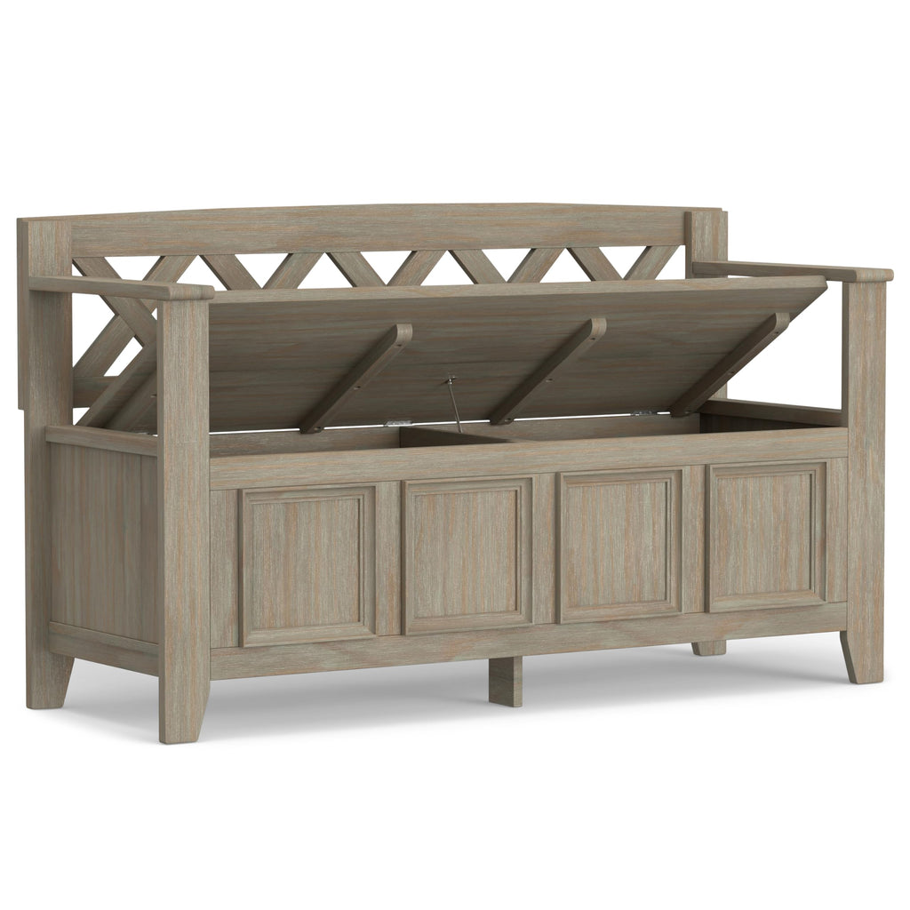 SIMPLIHOME Amherst Entryway Storage Bench - 48 inch Wide Solid Wood Hallway Seat in Distressed Grey, Transitional Bench for Entryway or Living Room with Lift-Up Lid and Spacious Storage