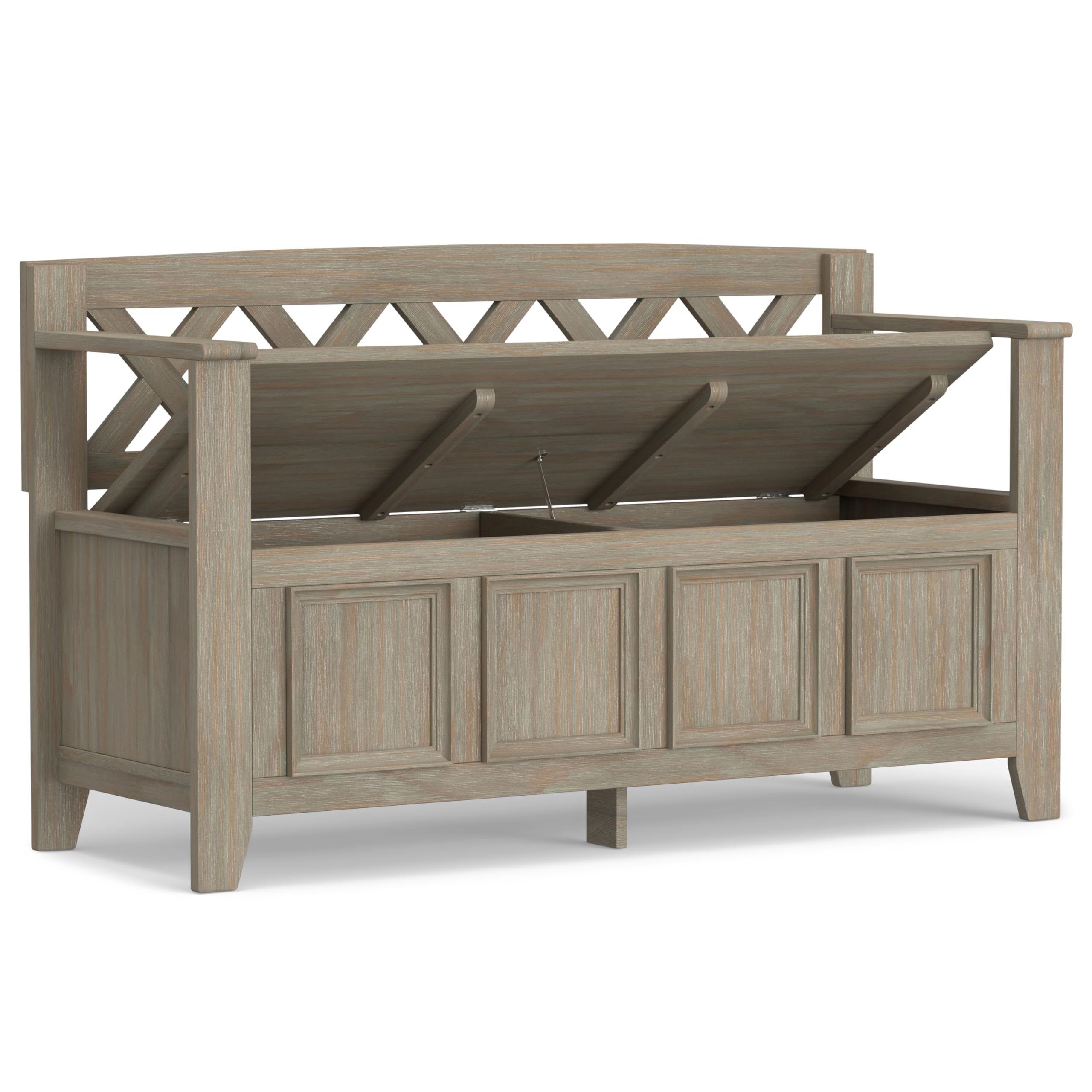 SIMPLIHOME Amherst Entryway Storage Bench - 48 inch Wide Solid Wood Hallway Seat in Distressed Grey, Transitional Bench for Entryway or Living Room with Lift-Up Lid and Spacious Storage