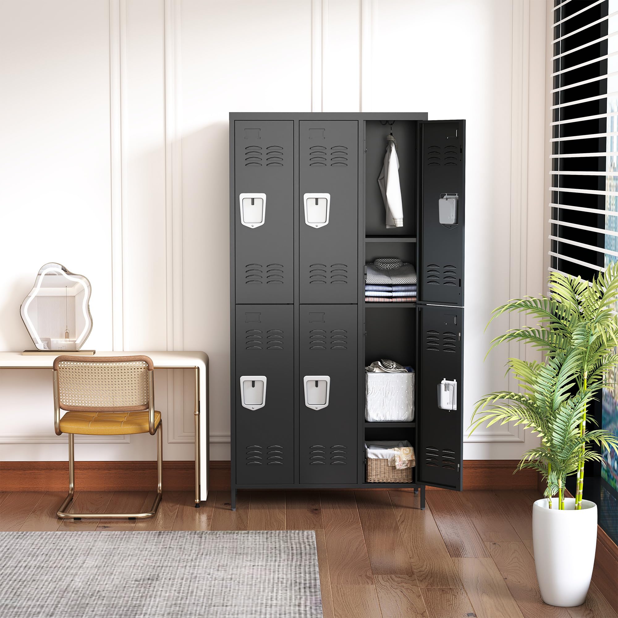 FLIXELIO 6 Doors Metal Lockers for Employees 71" H Storage Cabinet Lockable Locker with Shelves Steel Storage Locker for Gym School Office Home Requires Assembly