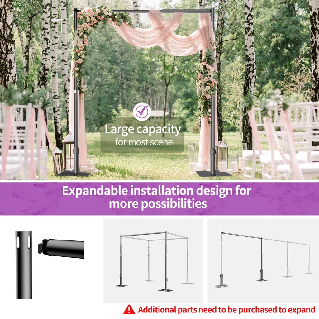 12x10 Pipe and Drape Stand Kit, Heavy Duty Backdrop Stand Adjustable, Sturdy Metal Back Drop Decoration Frame with Flat Base for Parties, Flower Wall, Wedding, Event,Trade Shows, Photo Shoot- Black