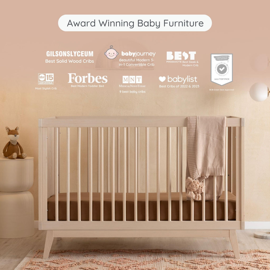 dadada Baby Soho 3-in-1 Convertible Wooden Crib to Toddler Bed - Made in Italy, GREENGUARD Gold Certified, Baby-Safe Finish, Handcrafted Beechwood, Modern Design, 3 Adjustable Heights (Washed Natural)